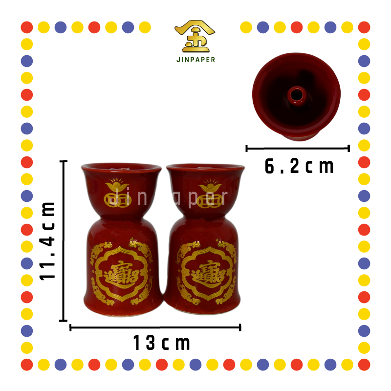 PRAYING CANDLESTICK【6号/5号/4号/3号】朱红烛台(描金, 宝钱)