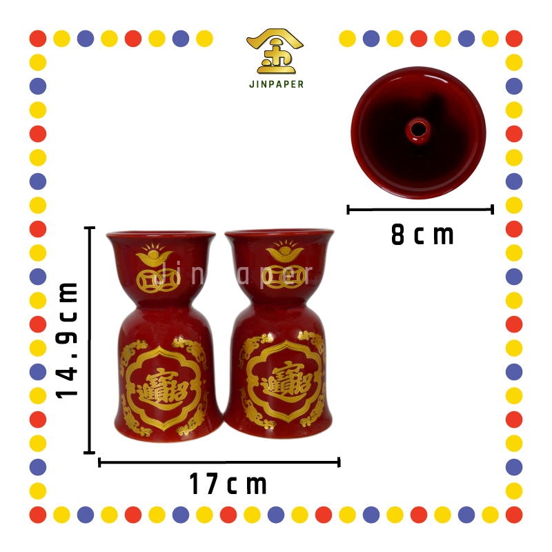 PRAYING CANDLESTICK【6号/5号/4号/3号】朱红烛台(描金, 宝钱)