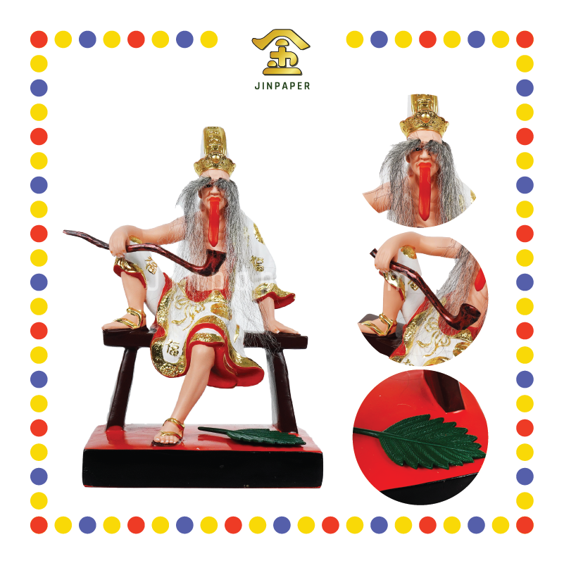 PRAYING STATUE 10寸 坐凳子翘脚大二伯爷(对)