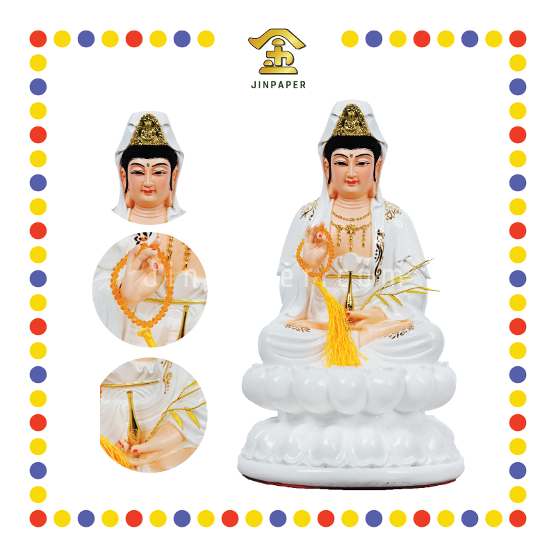 PRAYING STATUE 12寸 汉白玉观音(全白金花边)