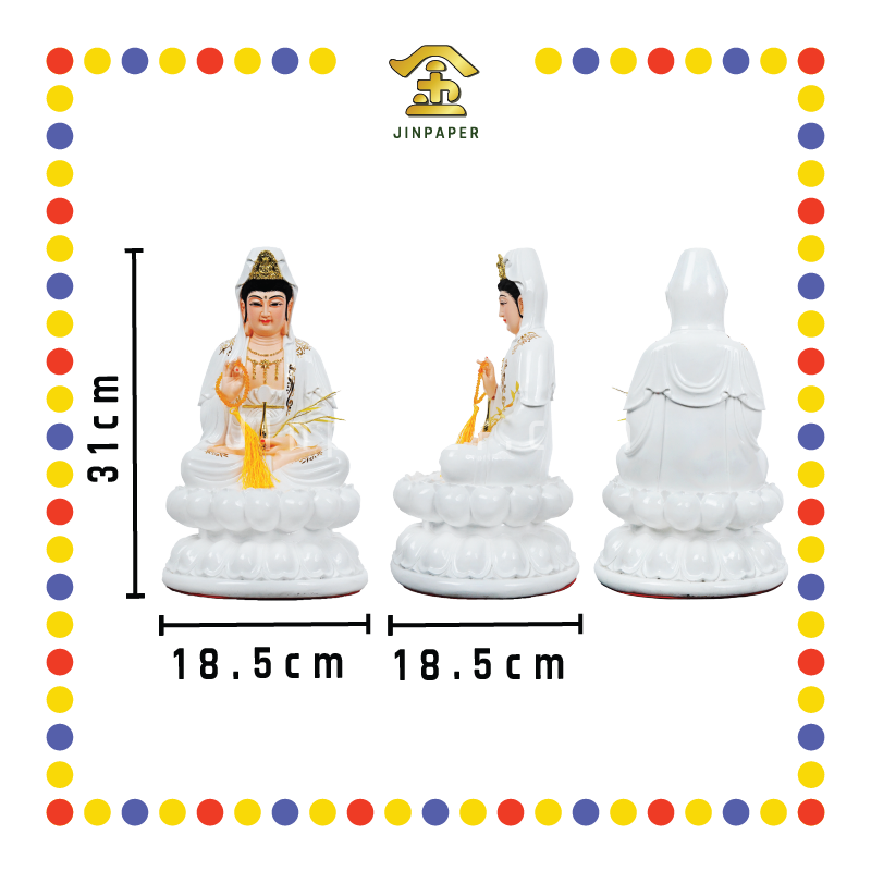 PRAYING STATUE 12寸 汉白玉观音(全白金花边)