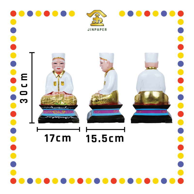 PRAYING STATUE 12寸 盘坐白衣帽拿督公