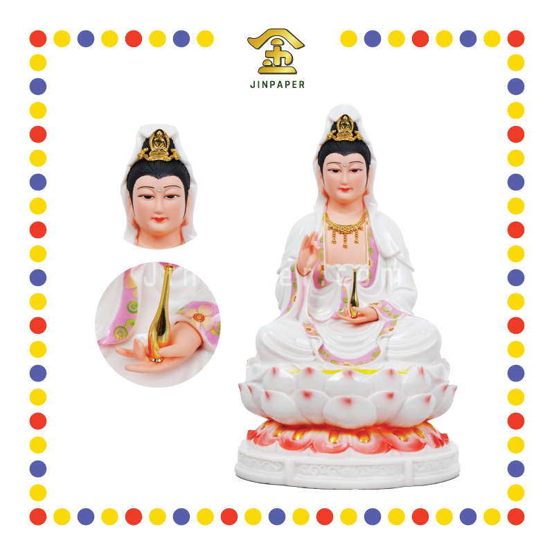 PRAYING STATUE 12寸 粉彩边红莲花观音