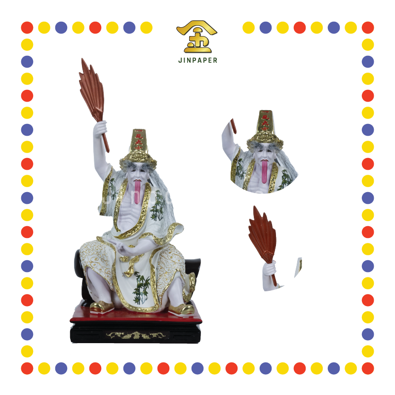 PRAYING STATUE 12寸 树脂珍珠淡彩坐棺七爷八爷(对)