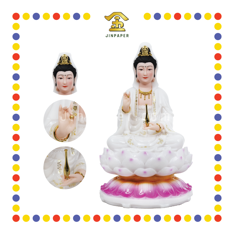 PRAYING STATUE 16寸 描金边粉莲观音