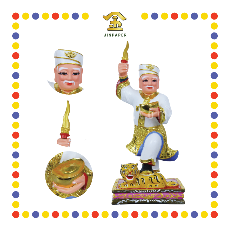 PRAYING STATUE 16寸 站踩虎白衣白苏丹帽拿督公