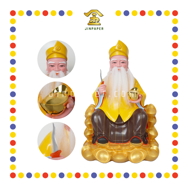 PRAYING STATUE 20寸 金山皇帽黄衣真须拿督公-刀