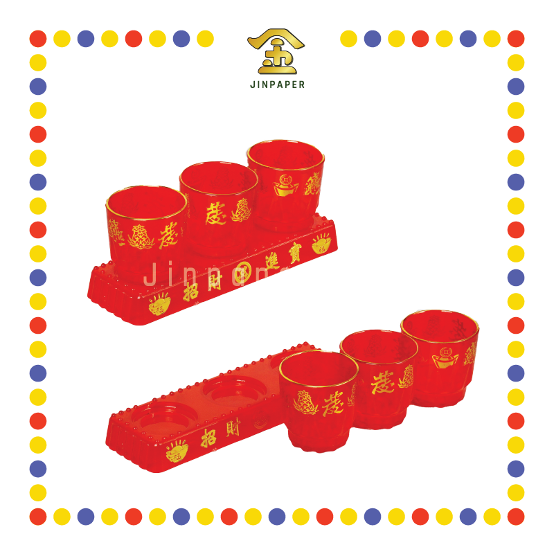 PRAYING CUP 3882A 3头水晶高型元宝发财套杯