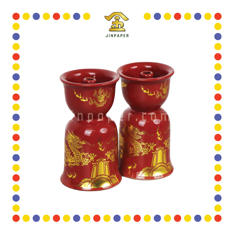 PRAYING CANDLESTICK 3号 朱红描金双龙烛台