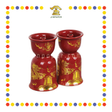 PRAYING CANDLESTICK 3号 朱红描金双龙烛台