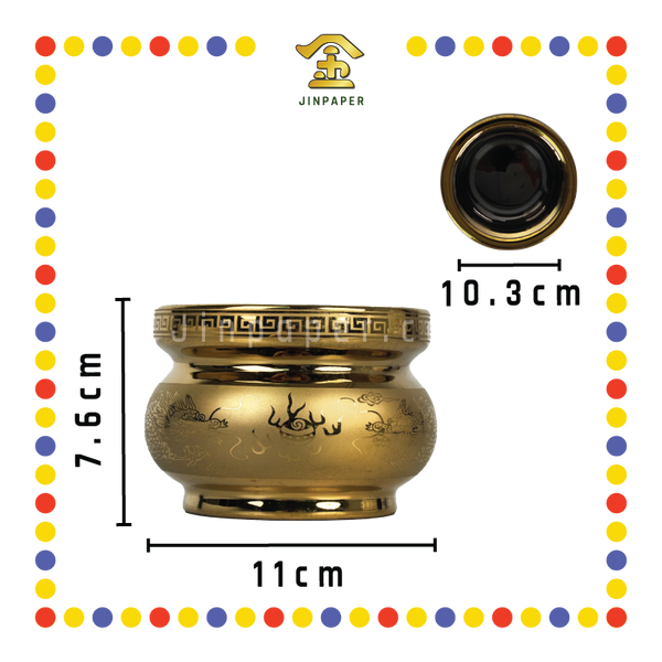 PRAYING CENSER【4.5寸/5寸】24k电金双龙香炉(香炉) - JinPaper