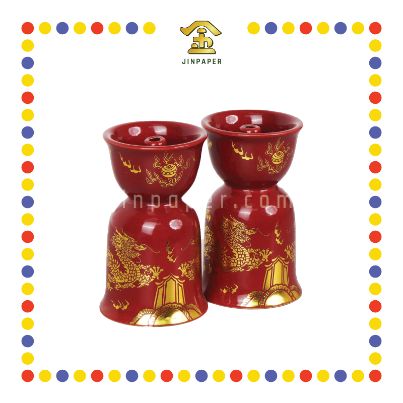 PRAYING CANDLESTICK 4号 朱红描金双龙烛台