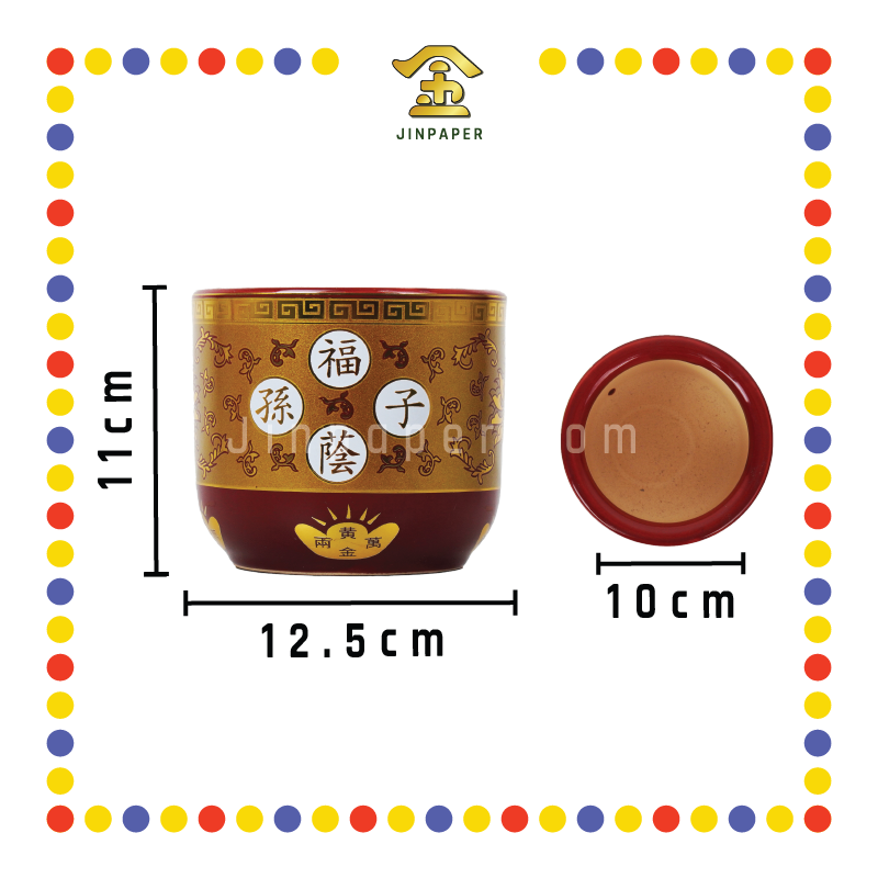 PRAYING CENSER 50号 朱红描金祖先炉 (香炉)