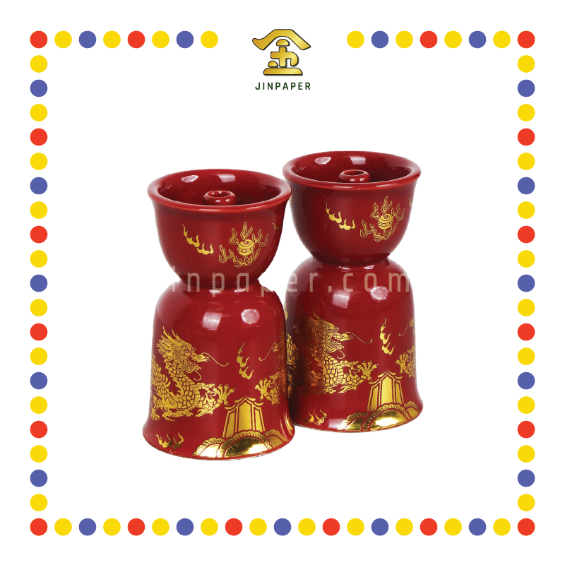 PRAYING CANDLESTICK 5号 朱红描金双龙烛台