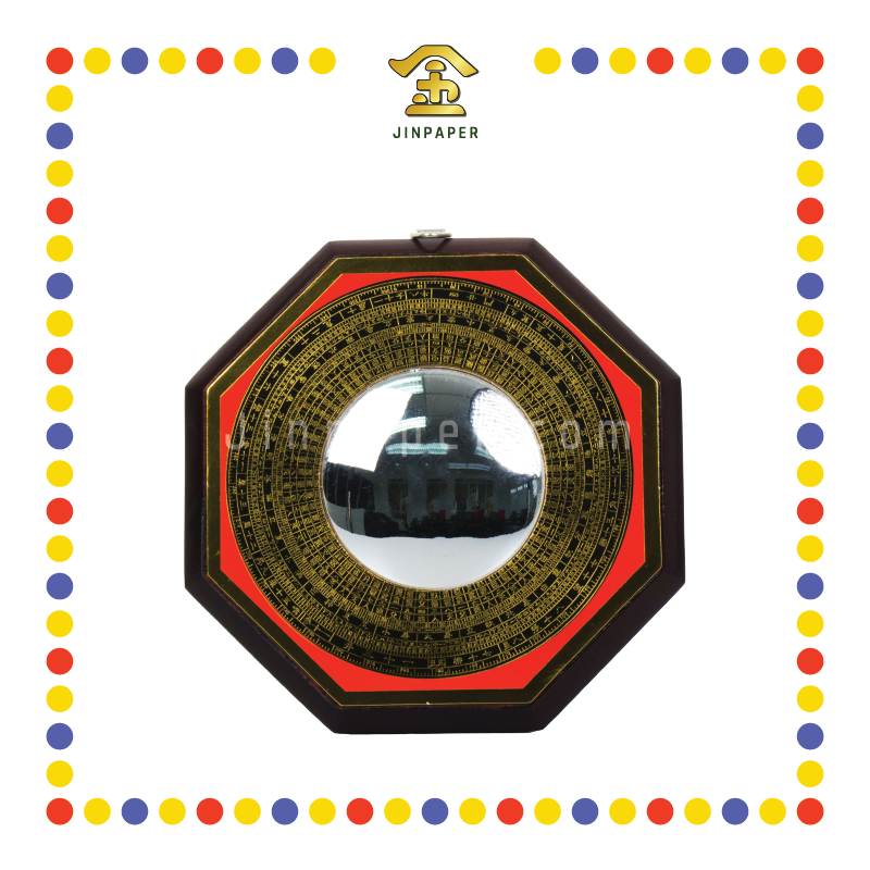 PRAYING GROCERIES 6.5''羅盘八卦镜 凸镜(银镜)