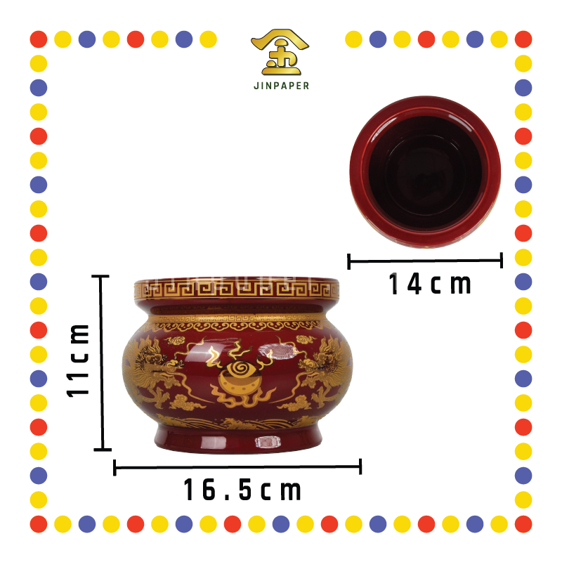 PRAYING CENSER 6寸【旗红/朱红】金地双龙香炉 (香炉)