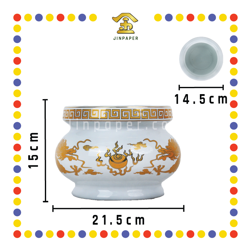 PRAYING CENSER【6寸/7寸/8寸】白瓷双龙香炉