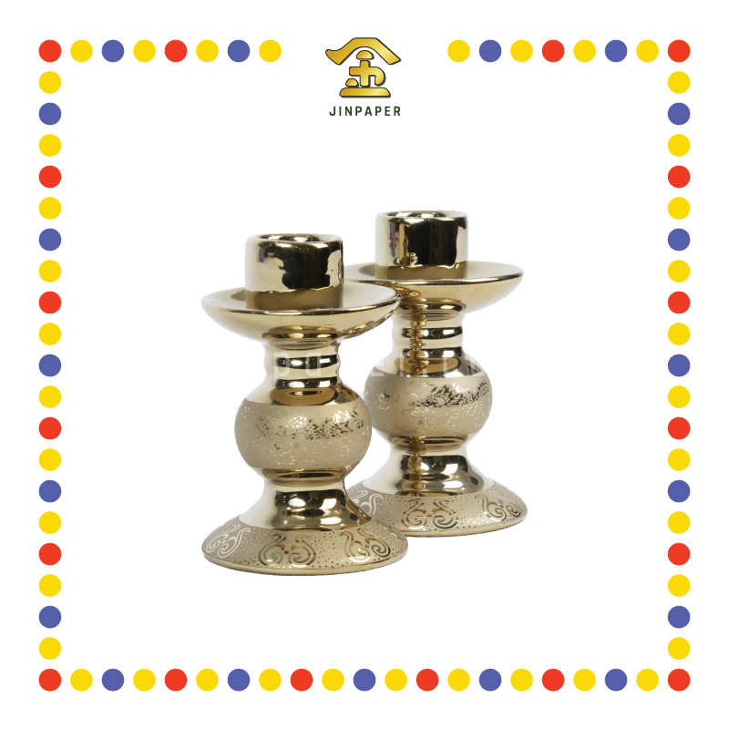 PRAYING CANDLESTICK 3.5寸 24k电金双龙进宝烛台