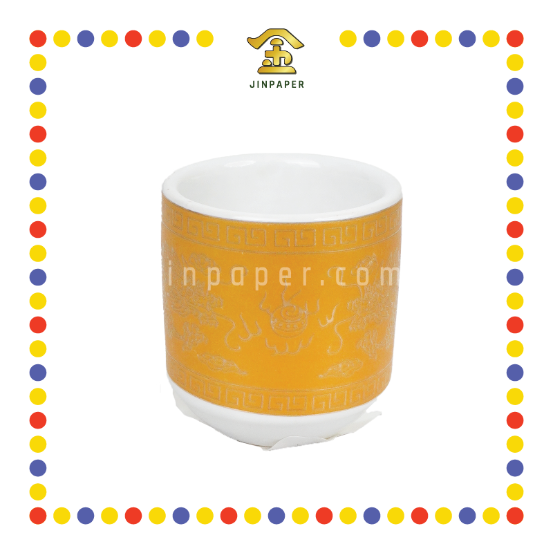 PRAYING CUP 白瓷金边双龙桶形杯