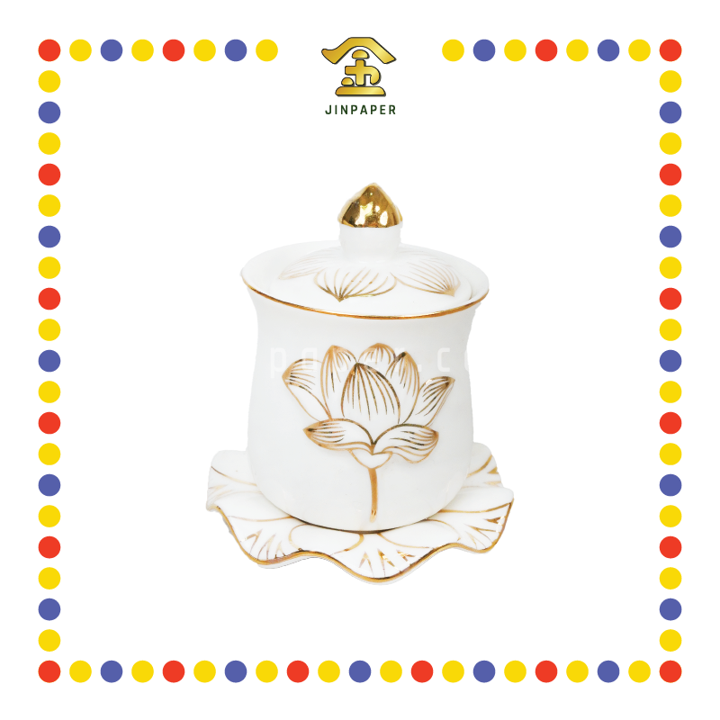 PRAYING CUP 小号 白玉描金莲花圣水杯