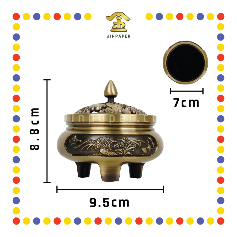 PRAYING CENSER 黄铜雕花三脚净炉(牡丹喜鹊)