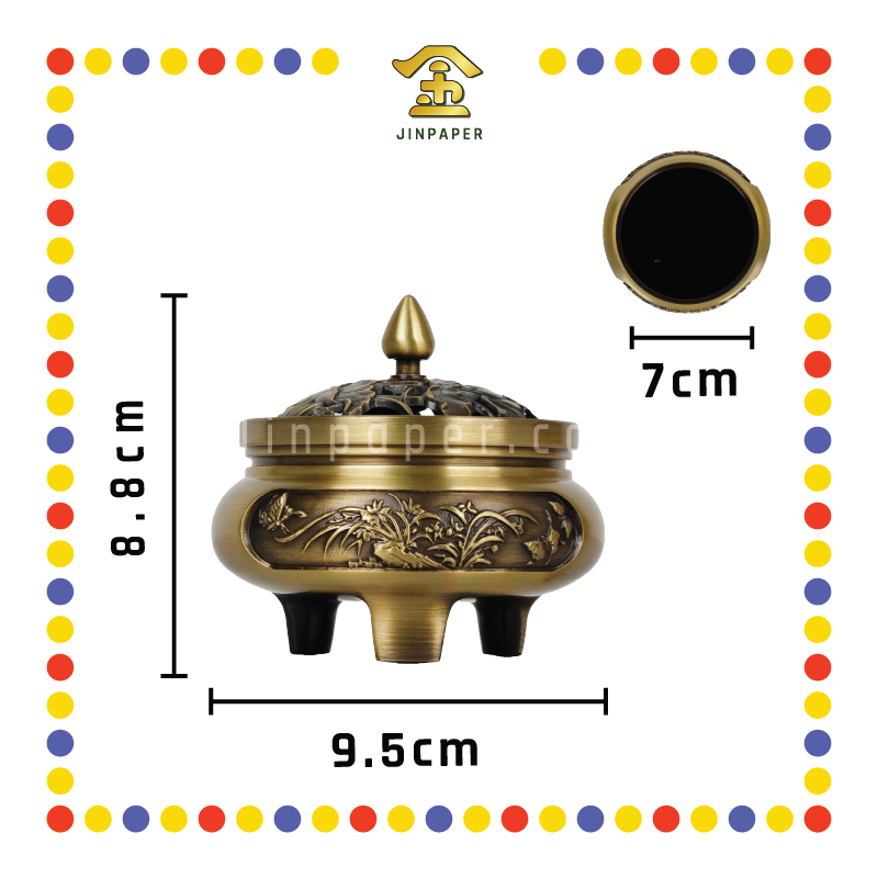 PRAYING CENSER 黄铜雕花三脚净炉(荷花)