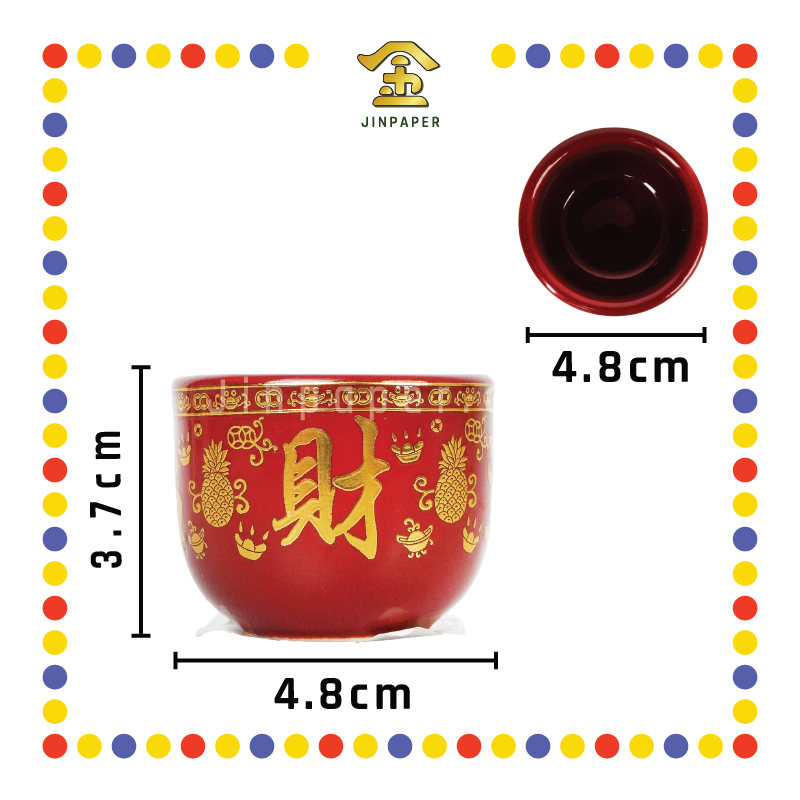 PRAYING CUP 朱红金旺旺旦形杯