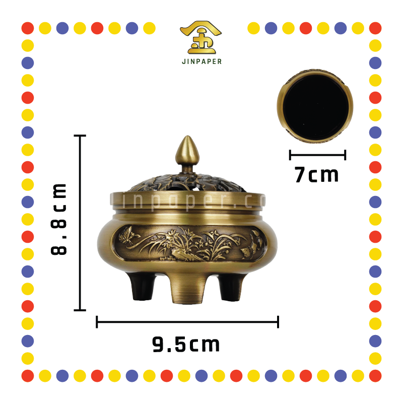 PRAYING CENSER 黄铜雕花三脚净炉(八吉祥)