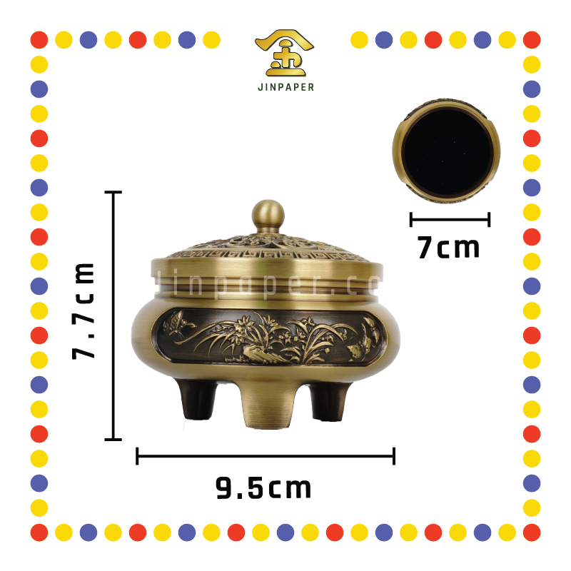 PRAYING CENSER 黄铜雕花三脚净炉(古藤)