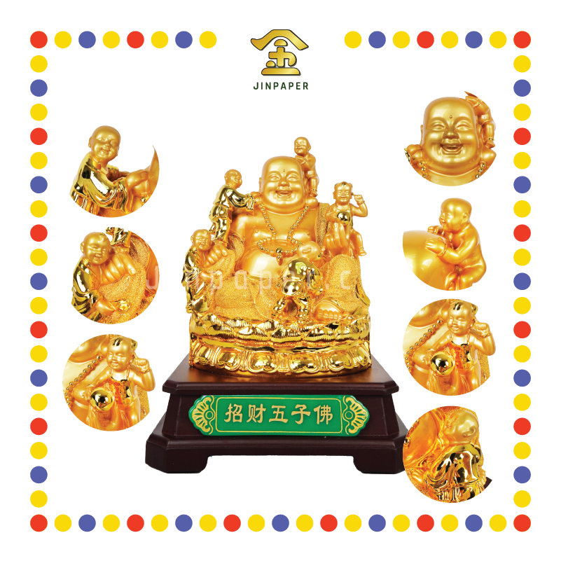 LUCKY GOODS 16" 镀金招财五子笑佛