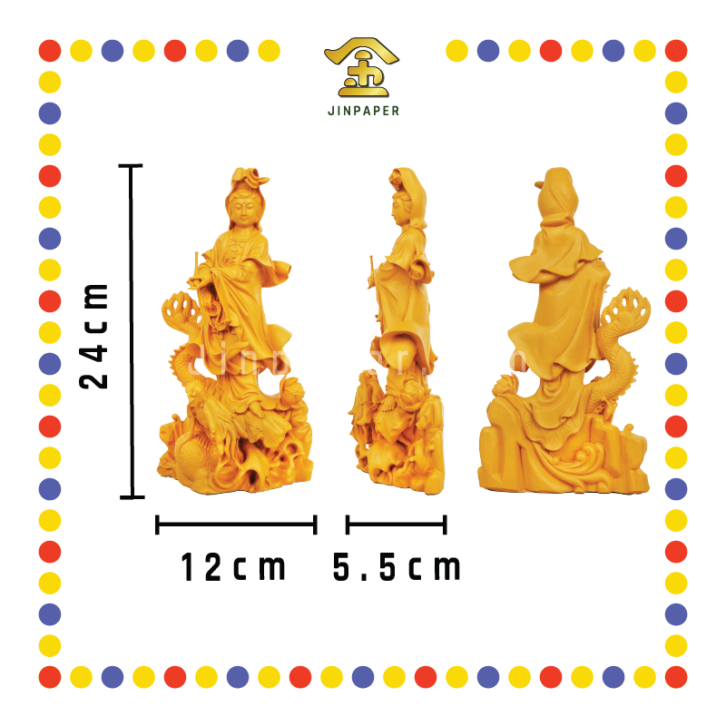 PRAYING STATUE 10寸 仿木色踏龍观音菩萨