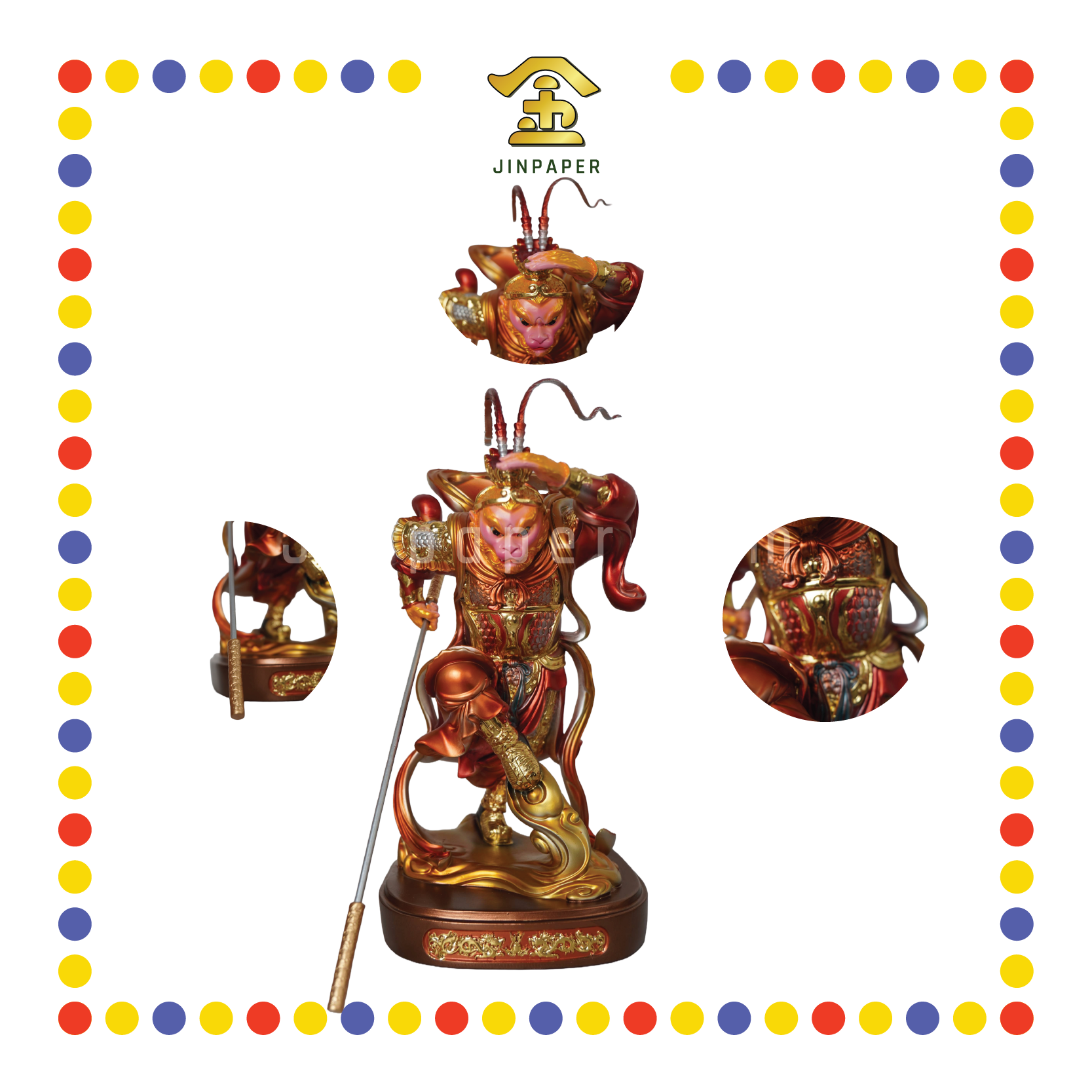 PRAYING  STATUE 12" 树脂金缕彩站圆座齐天大圣