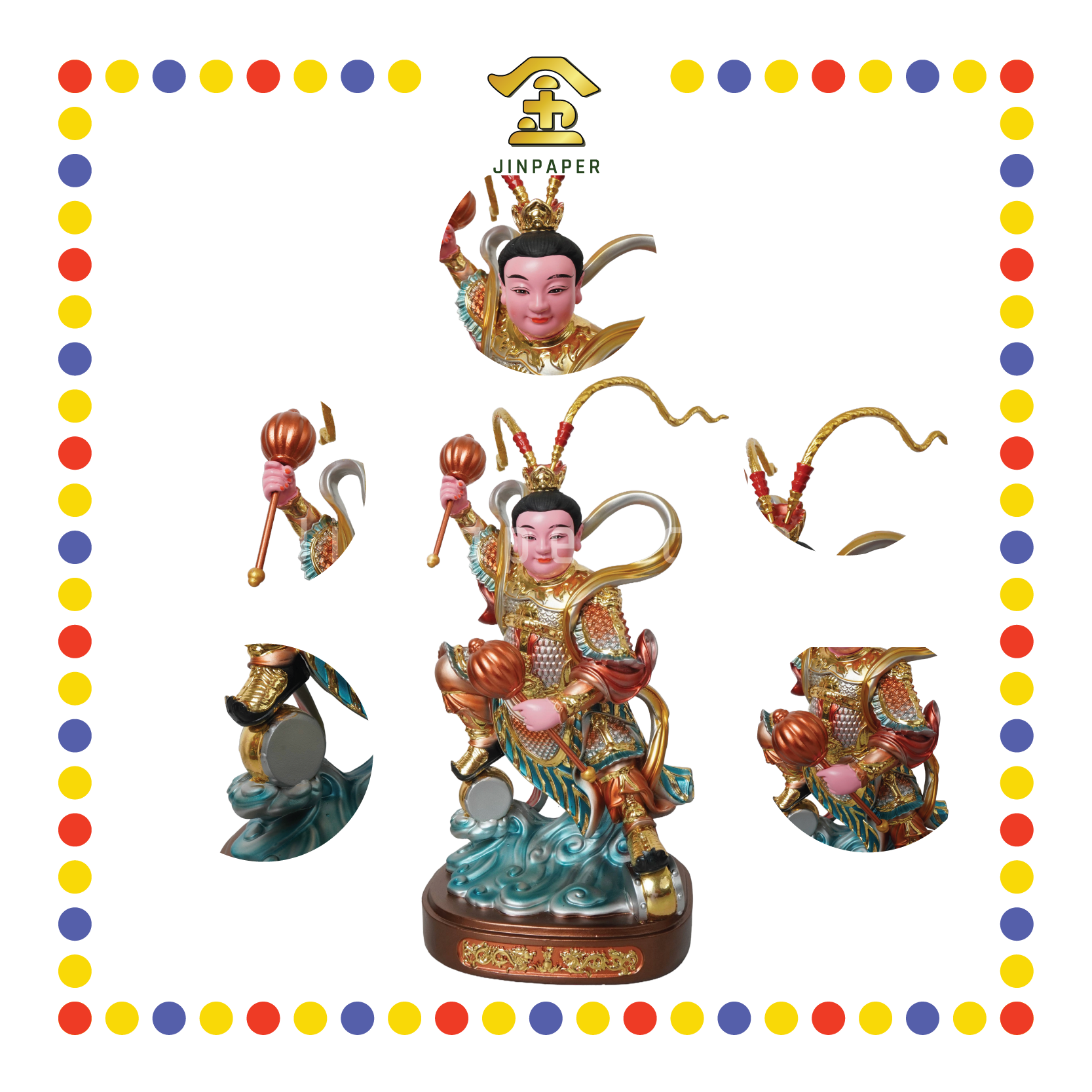 PRAYING  STATUE 12" 金缕彩木吒