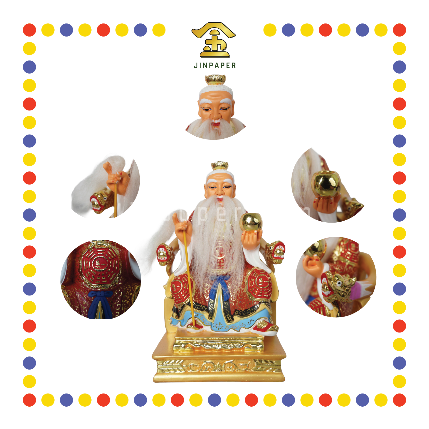 PRAYING  STATUE 12" 树脂敦煌彩六壬仙师