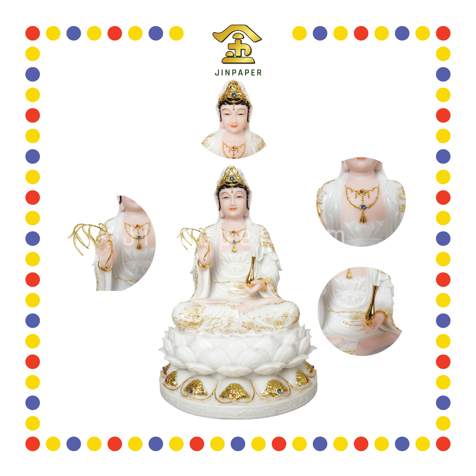 PRAYING  STATUE 12寸 实心白描金锦莲观音