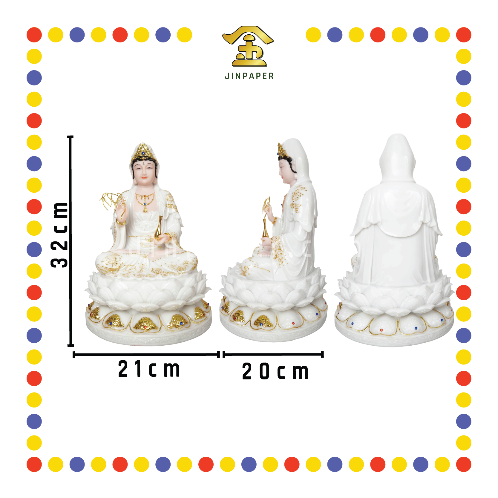 PRAYING  STATUE 12寸 实心白描金锦莲观音