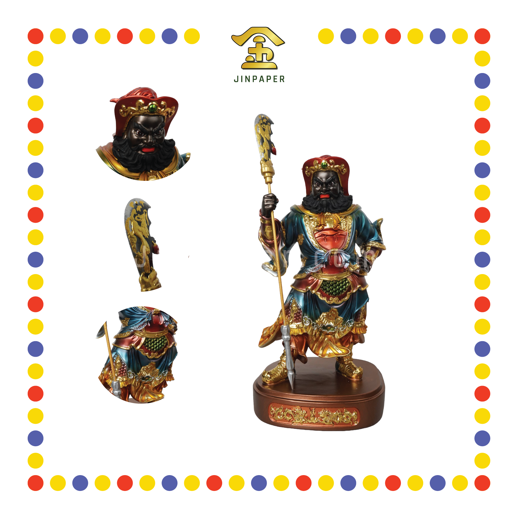 PRAYING  STATUE 12" 金缕彩关平周仓