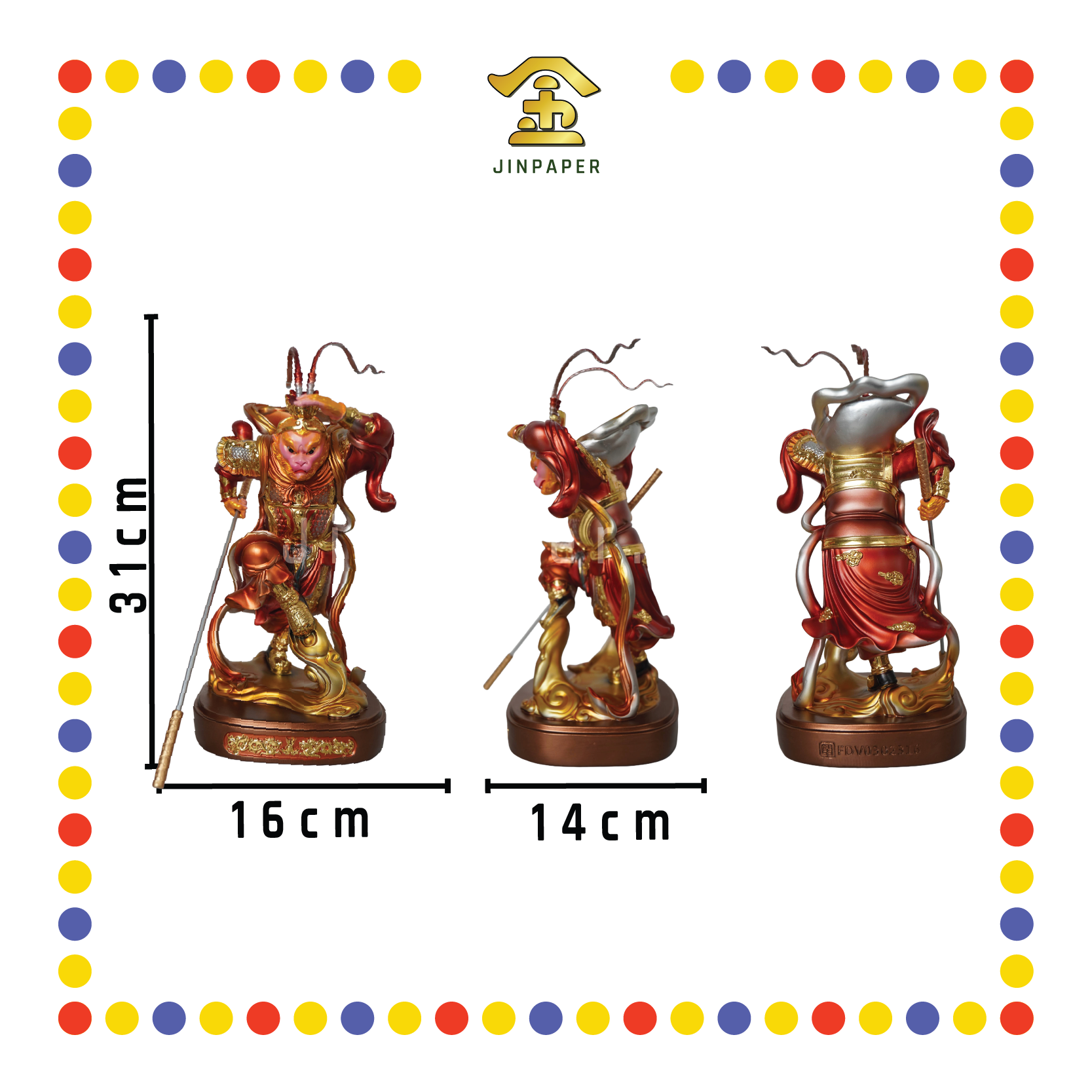 PRAYING  STATUE 12" 树脂金缕彩站圆座齐天大圣