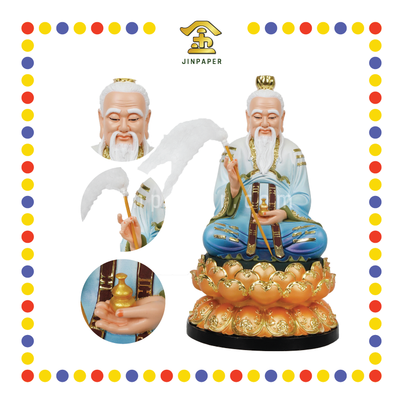 PRAYING STATUE 12寸 树脂七彩蓝衣全莲太上老君