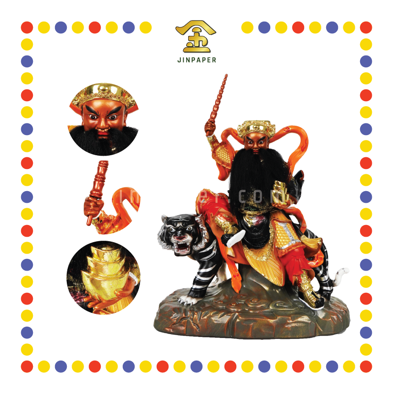 PRAYING STATUE 12寸 树脂金缕彩新体带骑武财神