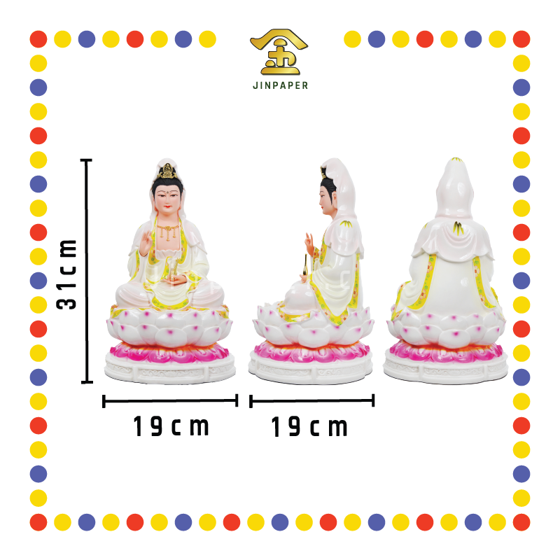 PRAYING STATUE 12寸 黄彩边粉莲花观音