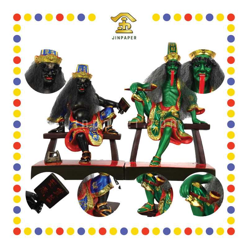 PRAYING STATUE 12寸 坐椅翘脚青衣蓝衣大二伯爷(对)