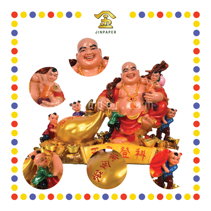 PRAYING STATUE 12寸 彩色五子笑佛