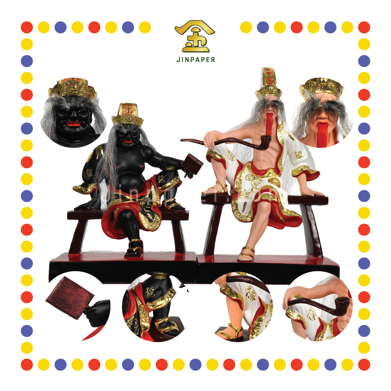 PRAYING STATUE 12寸 坐凳子翘脚大二伯爷(对)