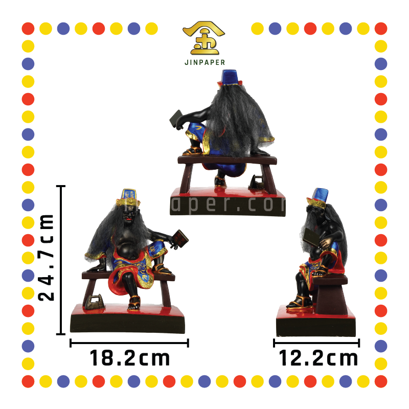 PRAYING STATUE 12寸 坐椅翘脚青衣蓝衣大二伯爷(对)