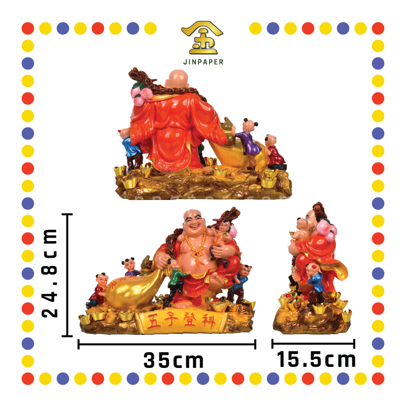 PRAYING STATUE 12寸 彩色五子笑佛