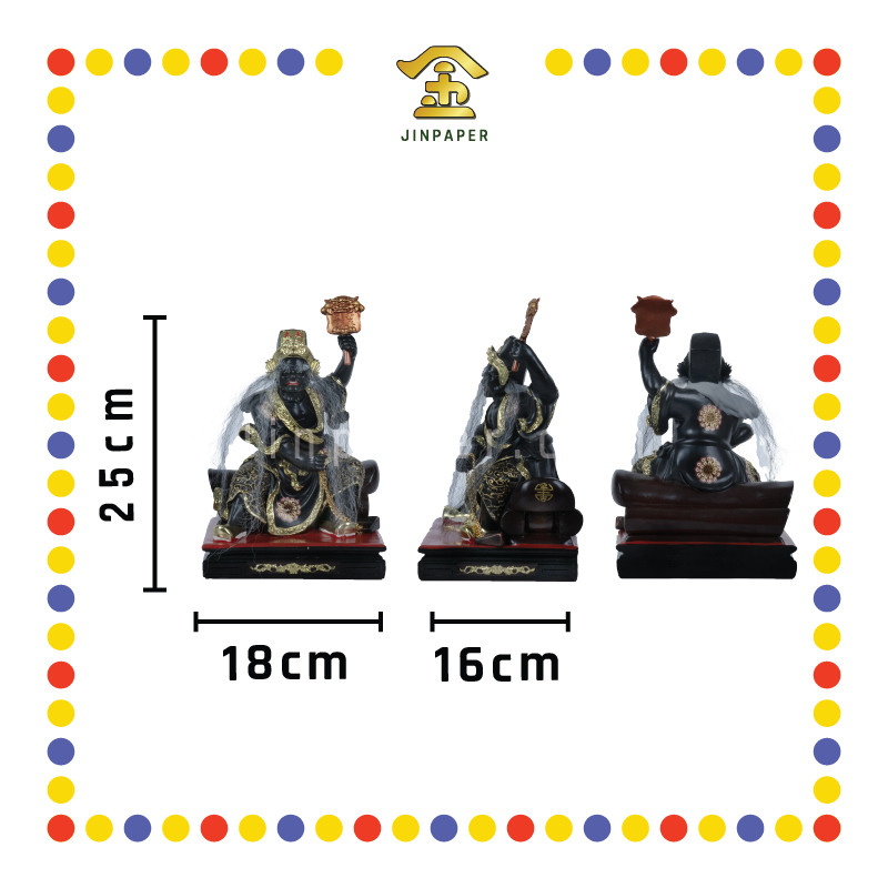 PRAYING STATUE 12寸 树脂珍珠淡彩坐棺七爷八爷(对)