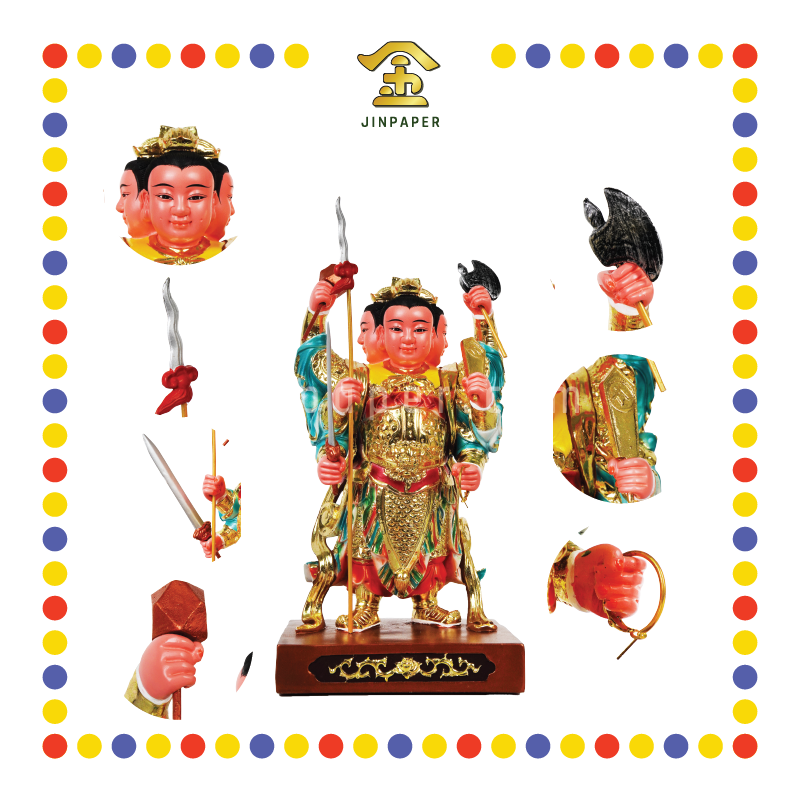 PRAYING STATUE 12寸 珍珠漆三头六臂太子