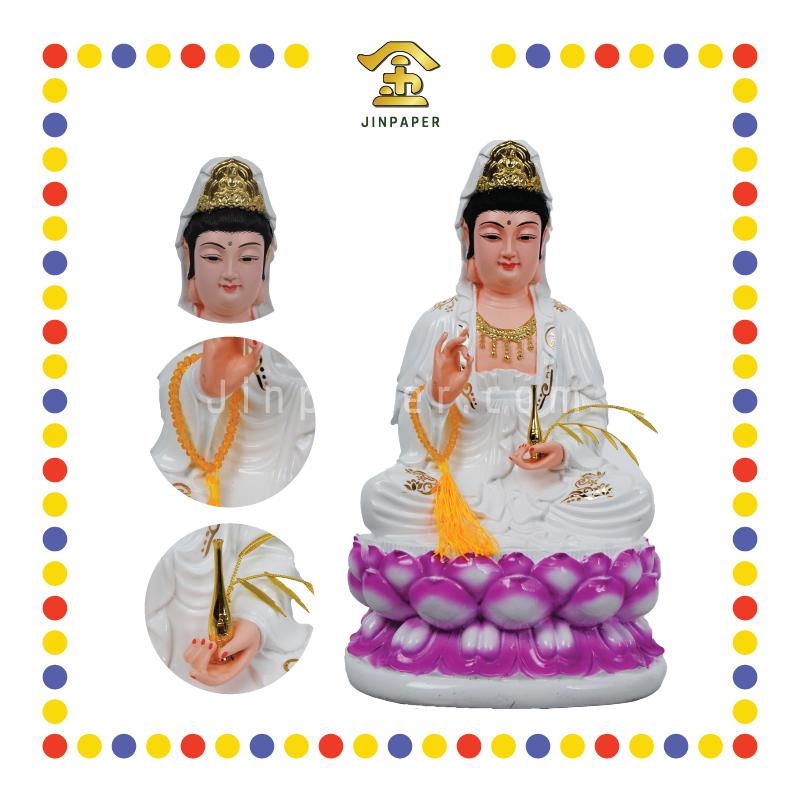 PRAYING STATUE 12寸 汉白玉观音(紫莲)