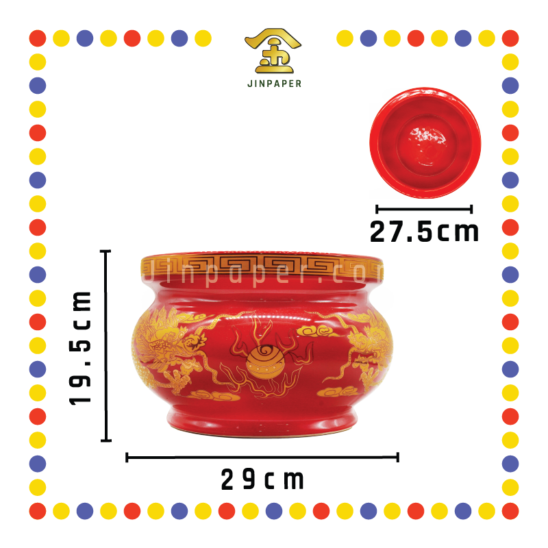 PRAYING CENSER 12寸【旗红/朱红】双龙香炉 (香炉)